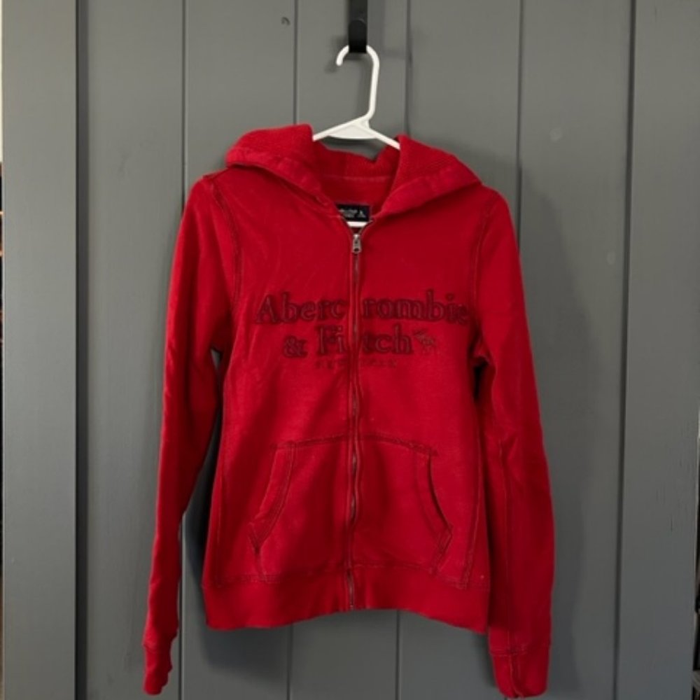 Abercrombie & Fitch Soft A&F Red Full Zip Hoodie Deep Red
